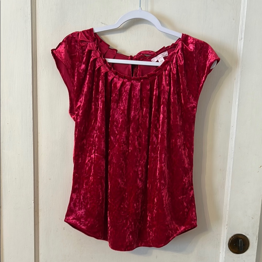 LC Lauren Conrad Vibrant Red Velvet Blouse